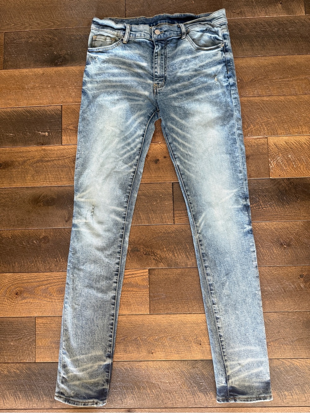 MNML 33x34 Light Wash Distressed Skinny Jeans Stretch Denim Men’s Vintage Fade